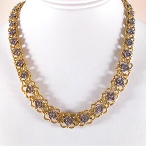 Vintage Art Deco Chainmaille Floral Two Toned Necklace